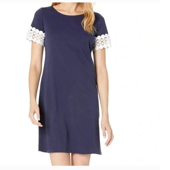 Lilly Pulitzer Hayes True Navy Short Lace Sleeves T-Shirt Dress Size large - Picture 7 of 8